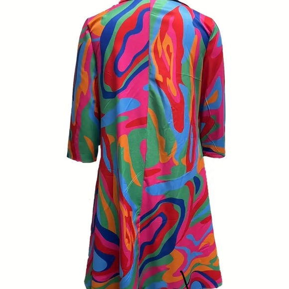 Abstract Ripple Print Dress, Casual V Neck 3/4 Sleeve Dress - Picture 2 of 4